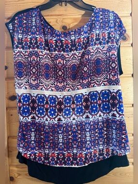 db Women’s bohemian layered blouse medium - Blue & Red